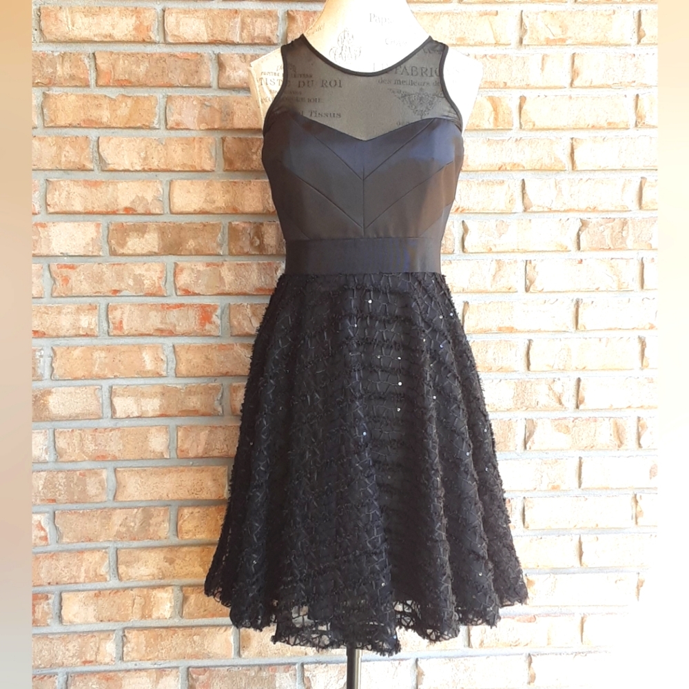 Milly Illusion Neck Chevron Detail Fit & Flare Party Special Occasion Dr…